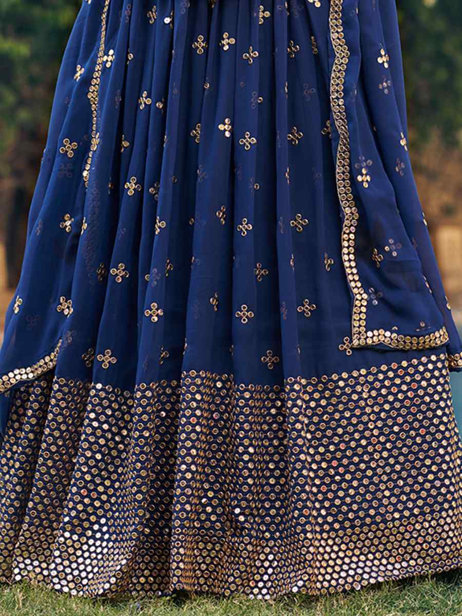 Blue Georgette Embroidered Reception Wedding Heavy Border Lehenga Choli