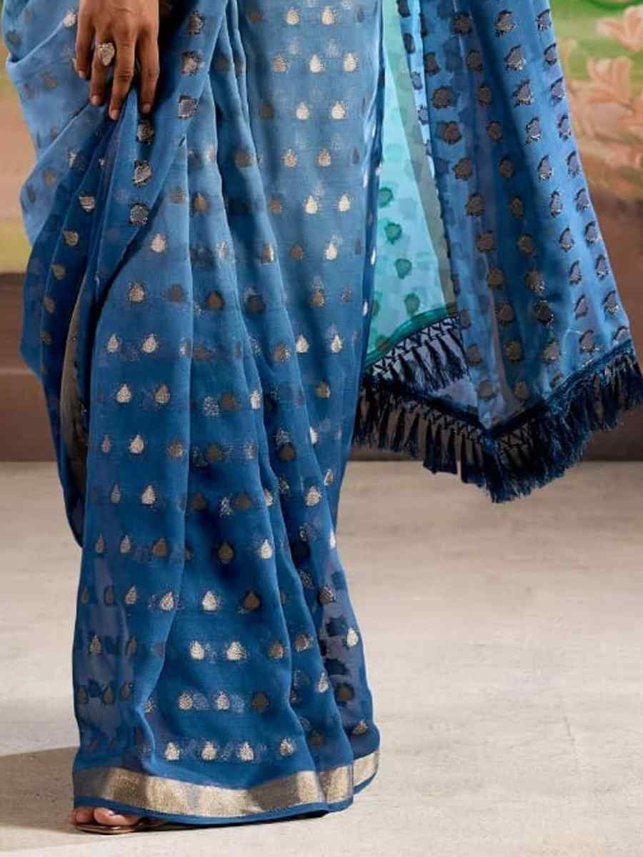 Blue Georgette Silk Handwoven Festival Party Classic Style Saree