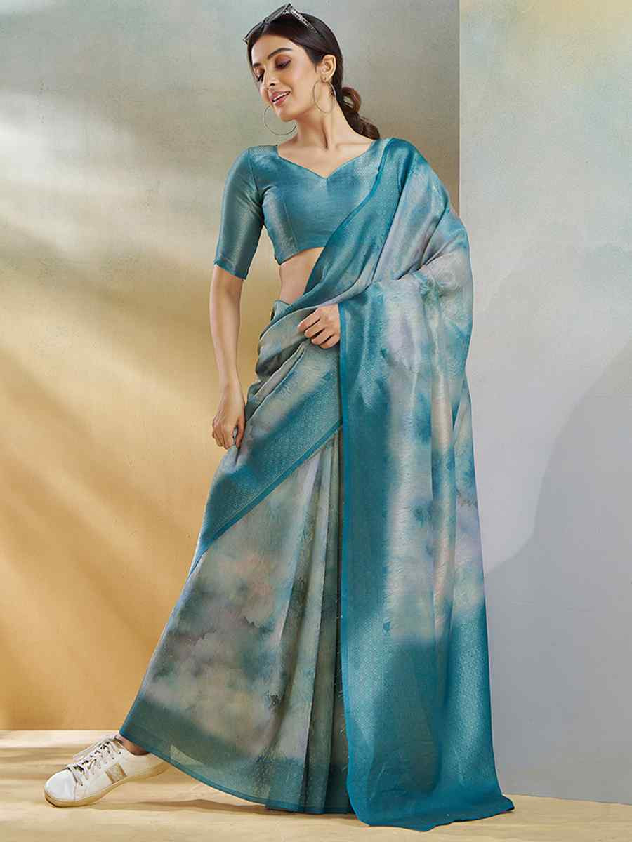 Blue Handloom Silk Handwoven Festival Wedding Heavy Border Saree