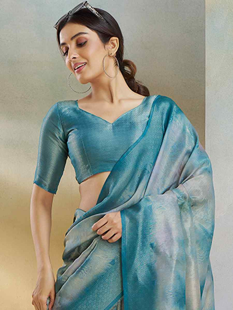 Blue Handloom Silk Handwoven Festival Wedding Heavy Border Saree