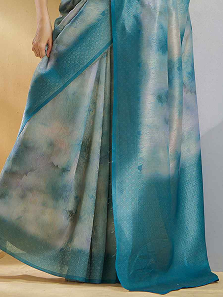 Blue Handloom Silk Handwoven Festival Wedding Heavy Border Saree