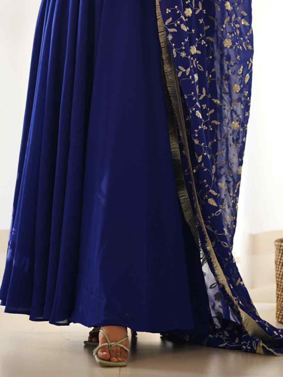 Blue Heavy Pure Soft Faux Georgette Embroidered Festival Mehendi Ready Anarkali Salwar Kameez