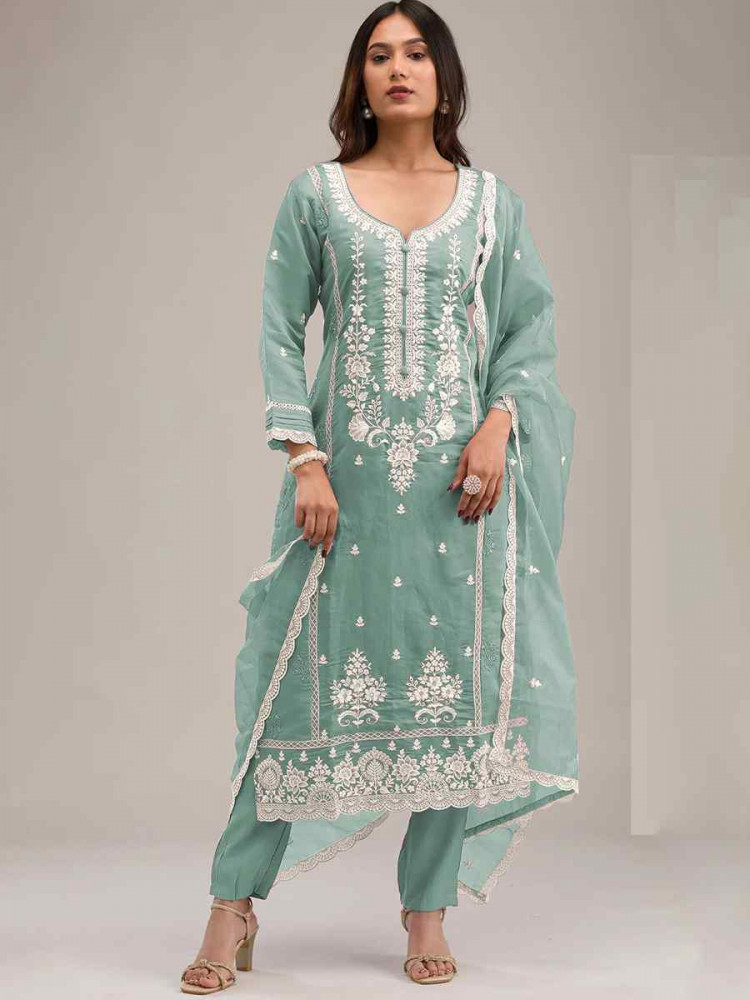 Blue Heavy Pv Cotton Embroidered Festival Wedding Pant Salwar Kameez