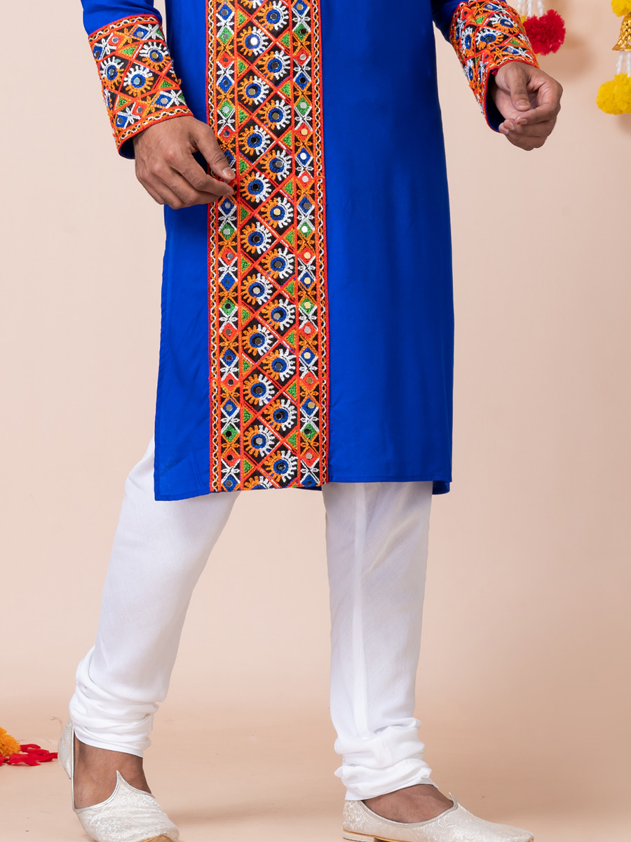 Blue Heavy Rayon Embroidered Festival Wedding Kurta