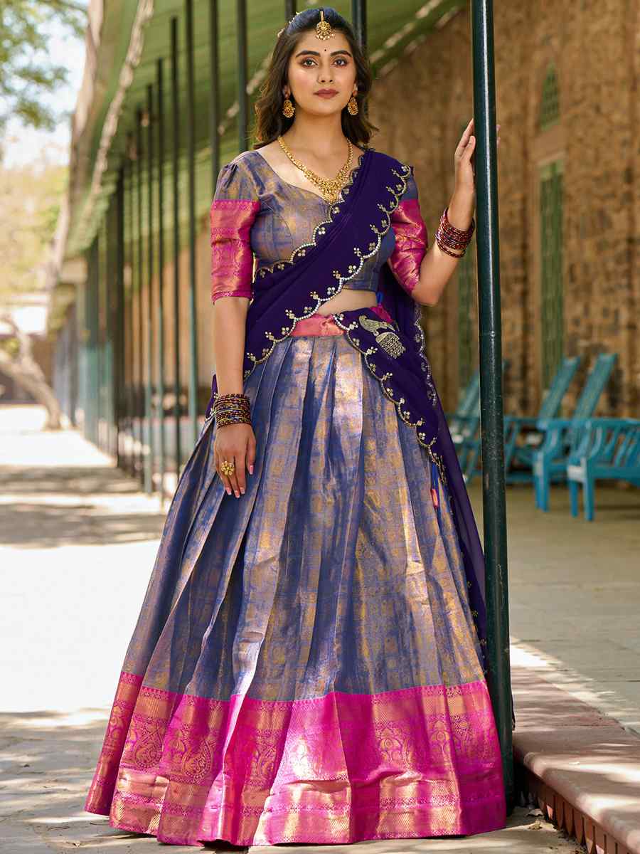 Blue Kanjivaram Embroidered Mehendi Festival Traditional Lehenga Choli