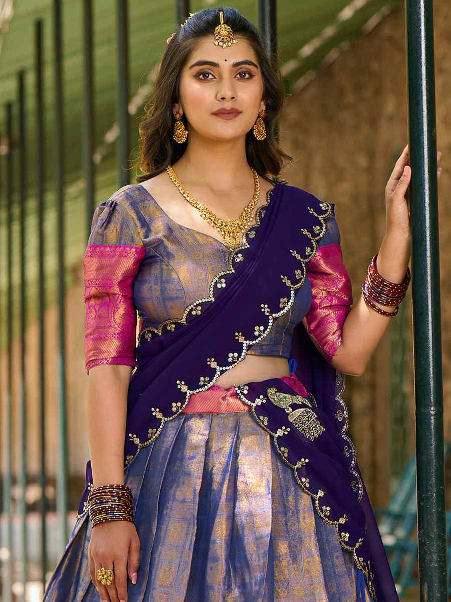 Blue Kanjivaram Embroidered Mehendi Festival Traditional Lehenga Choli