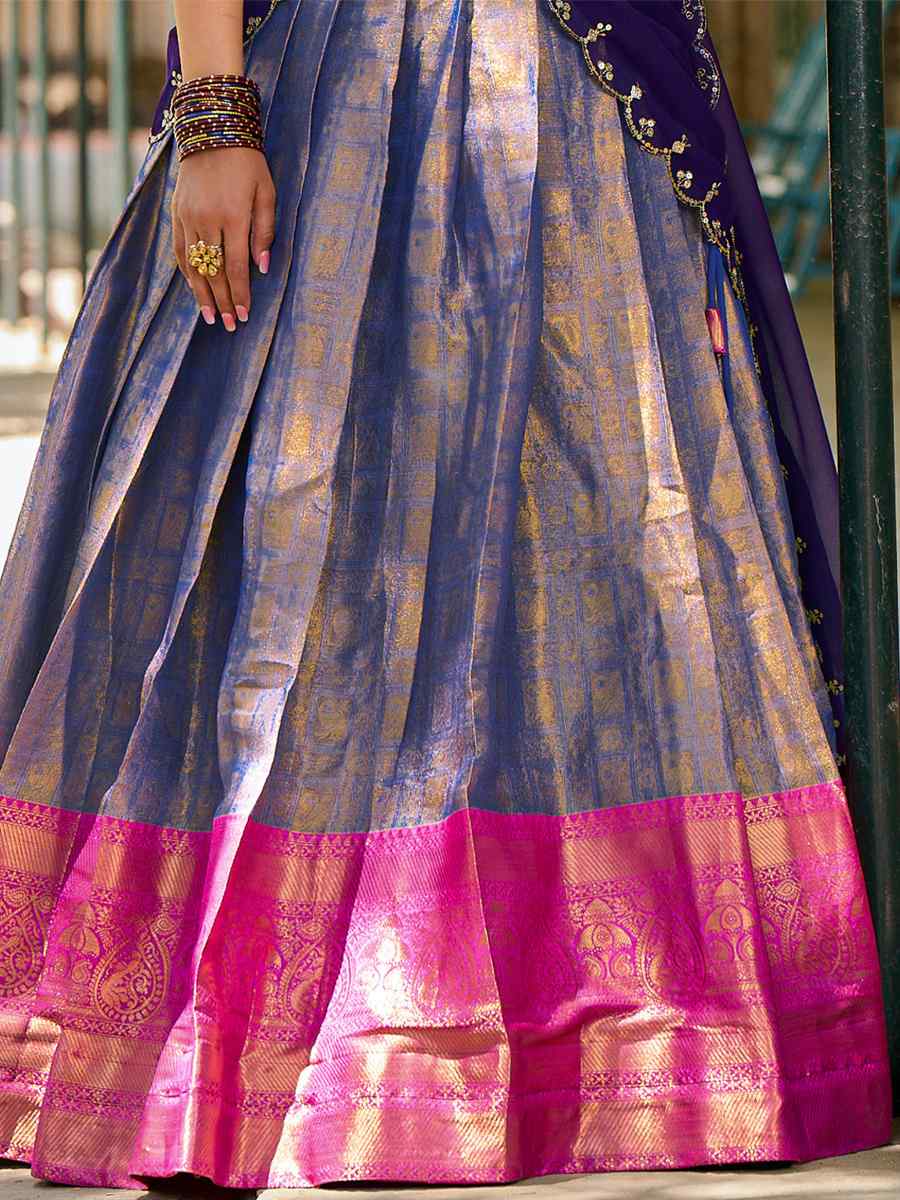 Blue Kanjivaram Embroidered Mehendi Festival Traditional Lehenga Choli