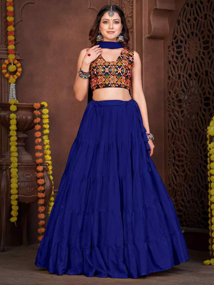 Blue Mono Silk Embroidered Festival Mehendi Traditional Lehenga Choli