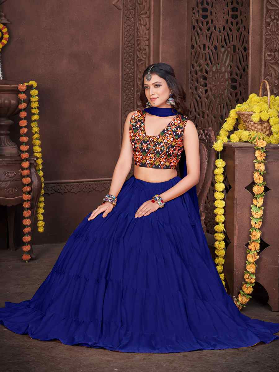 Blue Mono Silk Embroidered Festival Mehendi Traditional Lehenga Choli