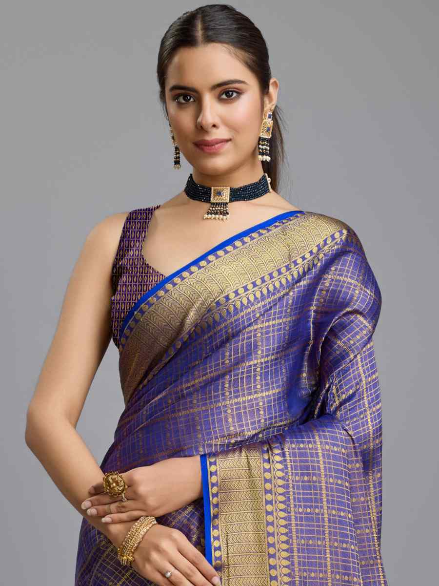 Blue Mysore Brocade Handwoven Festival Wedding Heavy Border Saree