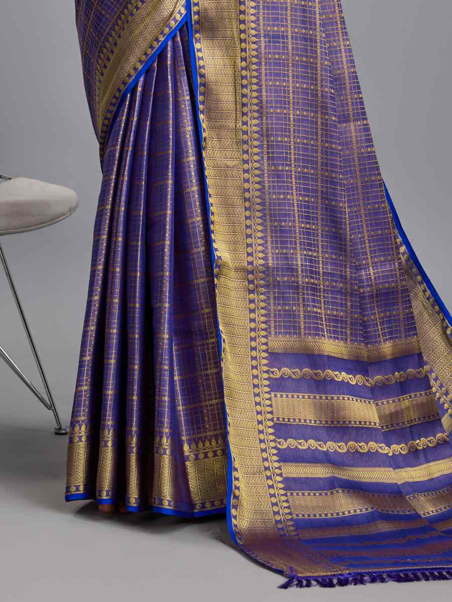 Blue Mysore Brocade Handwoven Festival Wedding Heavy Border Saree