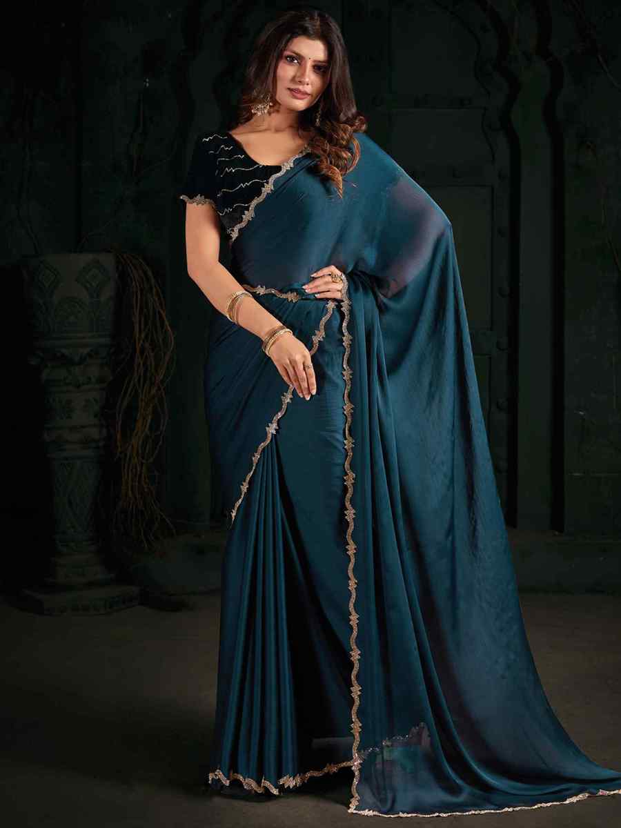 Blue Pure Chiffon Silk Handwoven Wedding Festival Heavy Border Saree