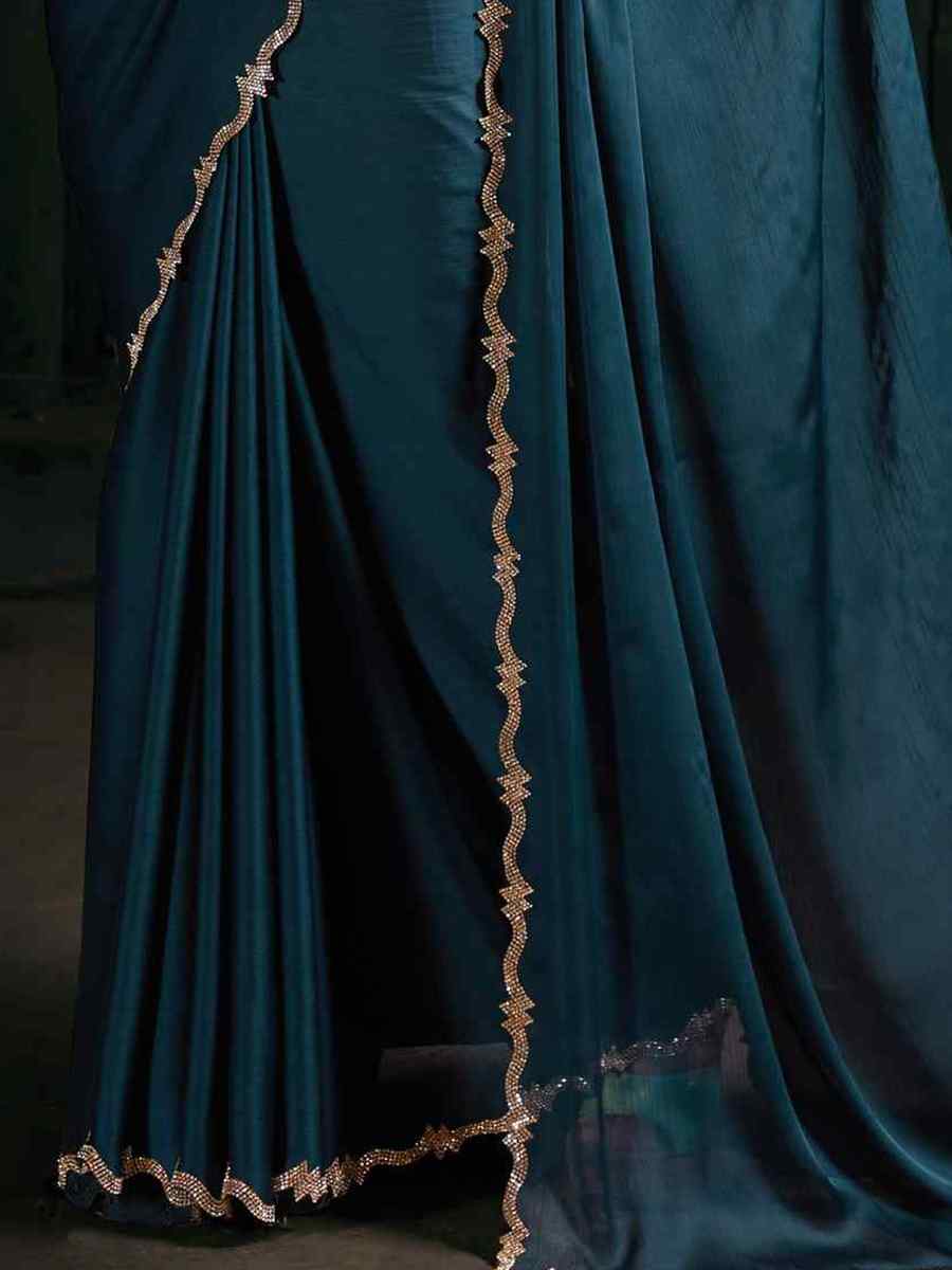 Blue Pure Chiffon Silk Handwoven Wedding Festival Heavy Border Saree