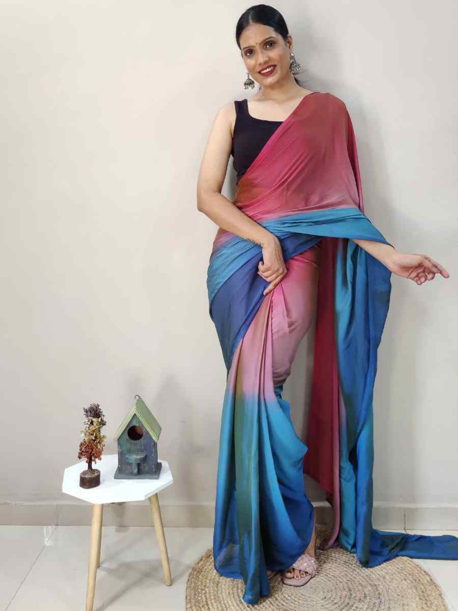 Blue Pure Soft Georgette Silk Printed Festival Casual Contemporary Saree