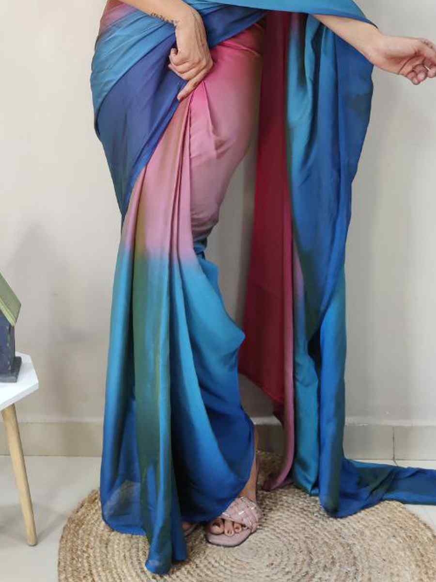 Blue Pure Soft Georgette Silk Printed Festival Casual Contemporary Saree