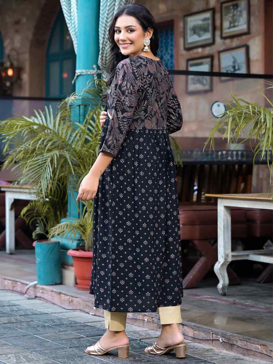 Blue Rayon Embroidered Festival Casual Gown