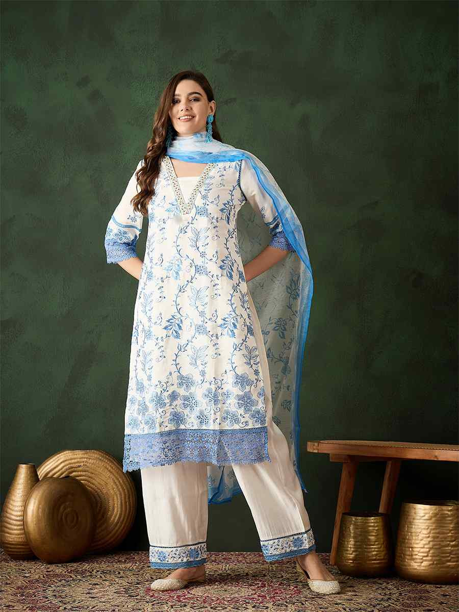 Blue Roman Silk Embroidered Festival Casual Pant Salwar Kameez