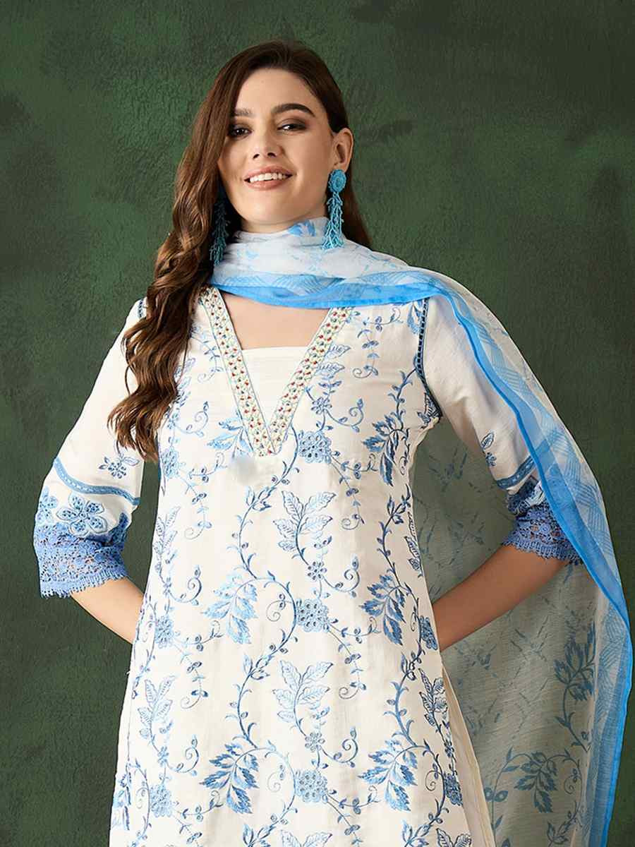 Blue Roman Silk Embroidered Festival Casual Pant Salwar Kameez