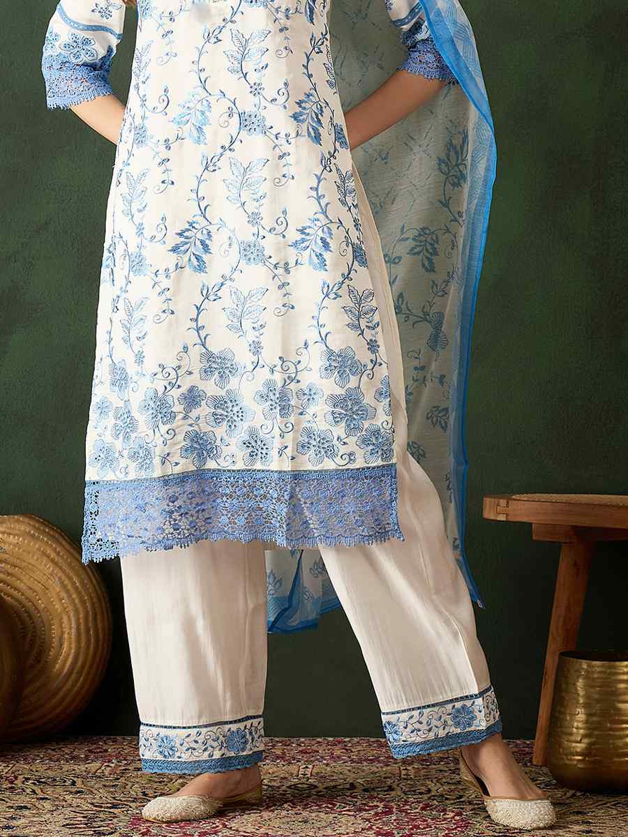 Blue Roman Silk Embroidered Festival Casual Pant Salwar Kameez