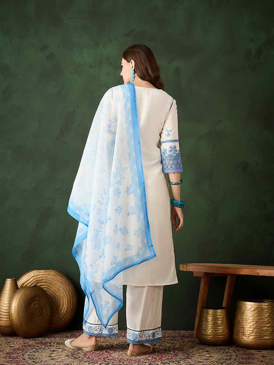 Blue Roman Silk Embroidered Festival Casual Pant Salwar Kameez