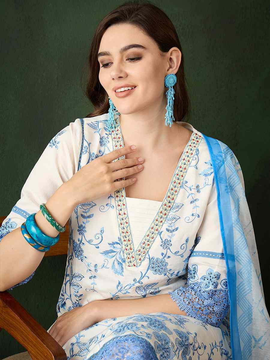 Blue Roman Silk Embroidered Festival Casual Pant Salwar Kameez