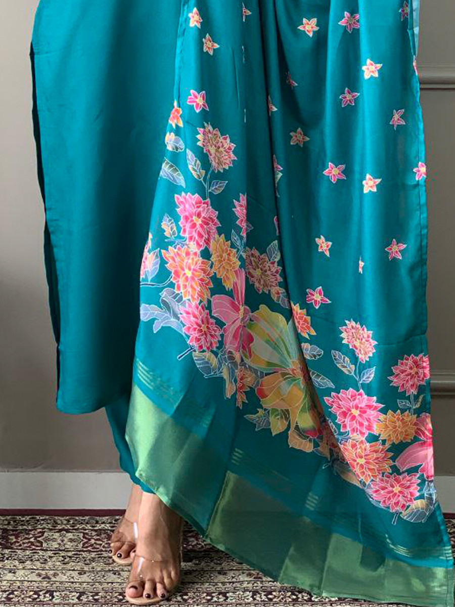 Blue Roman Silk Embroidered Festival Casual Ready Pant Salwar Kameez