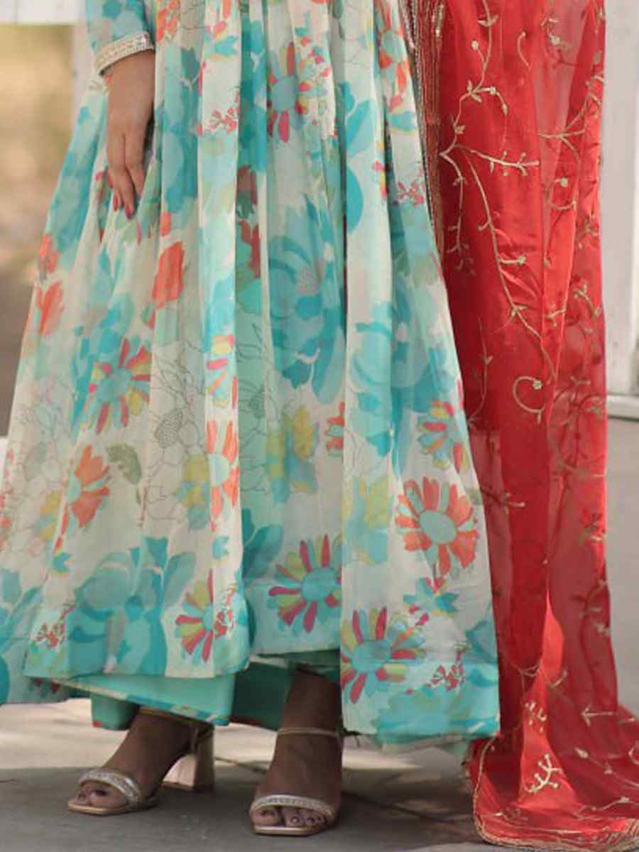 Blue Russian Silk Embroidered Festival Casual Gown