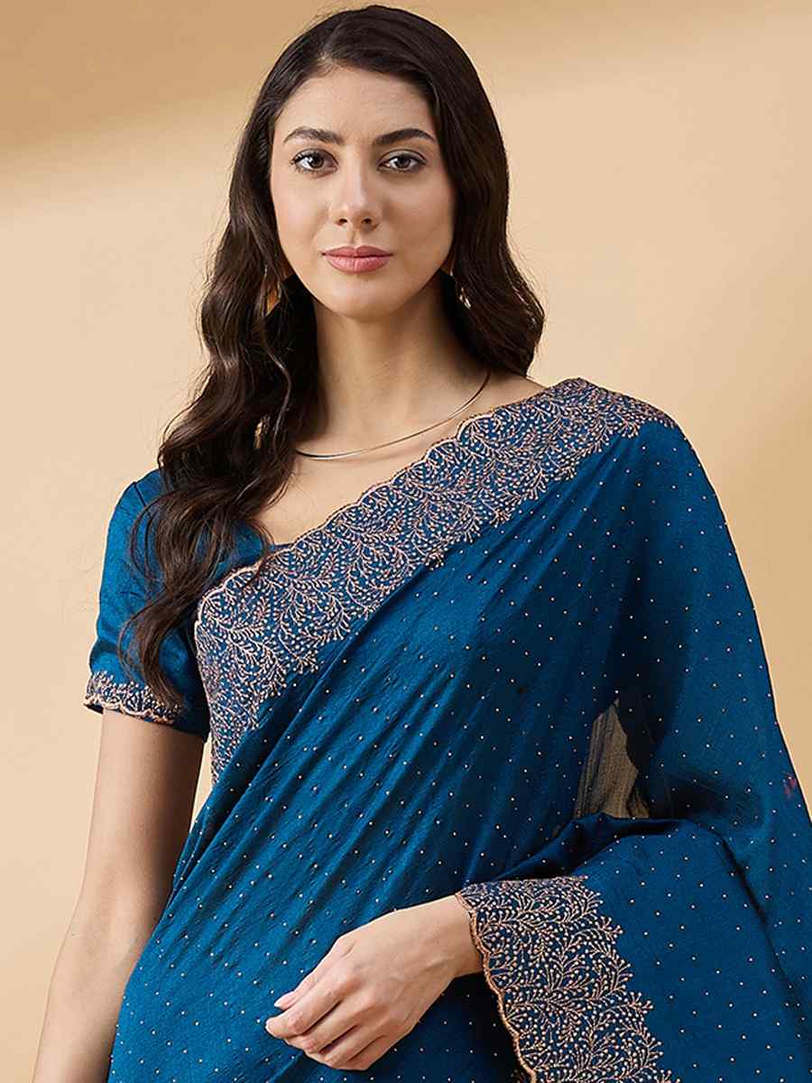 Blue Silk Blend Handwoven Wedding Festival Heavy Border Saree