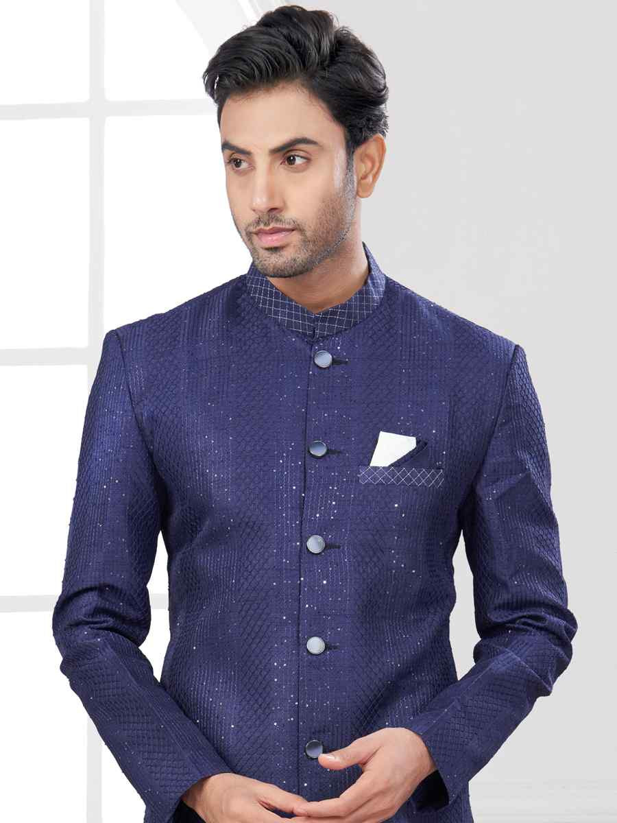 Blue Silk Dupion Embroidered Festival Wedding Sherwani