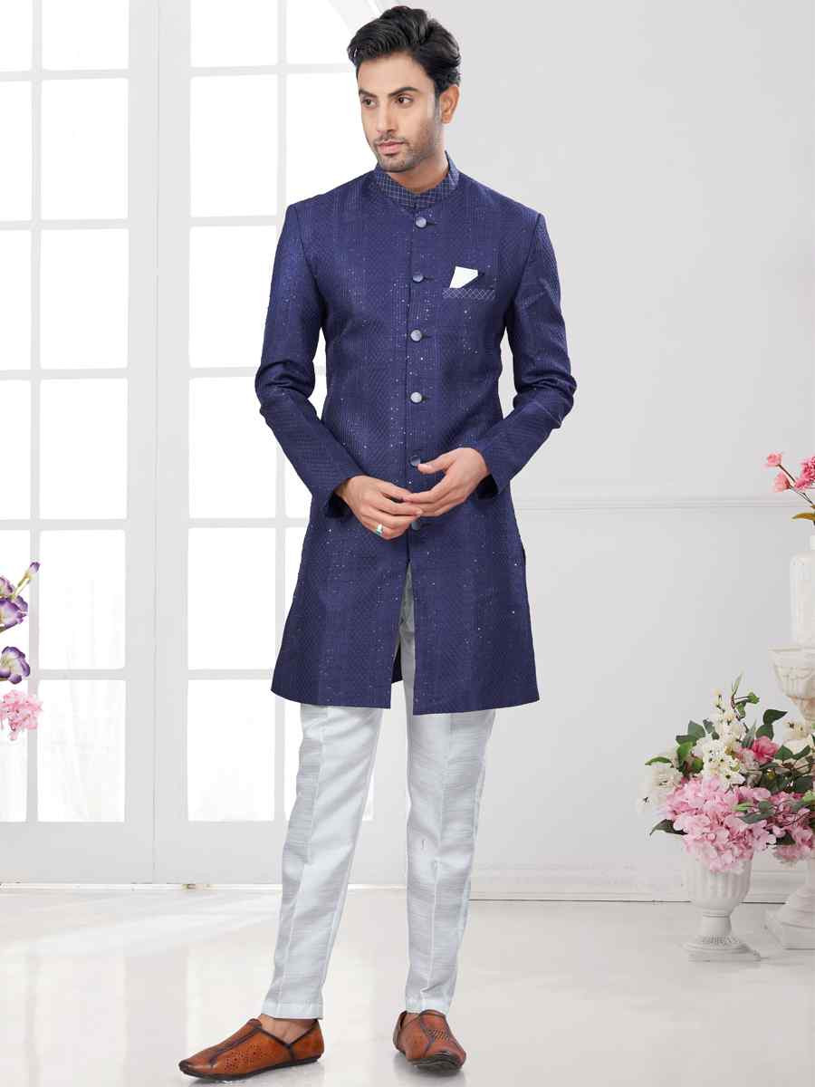 Blue Silk Dupion Embroidered Festival Wedding Sherwani