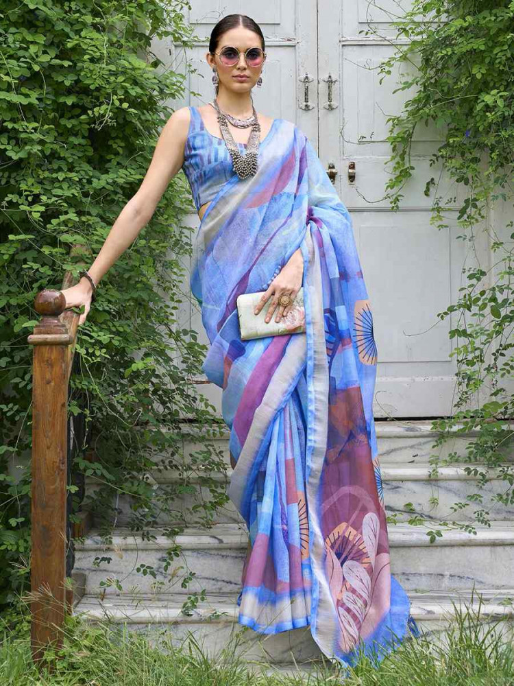 Blue Silk Handwoven Festival Casual Classic Style Saree