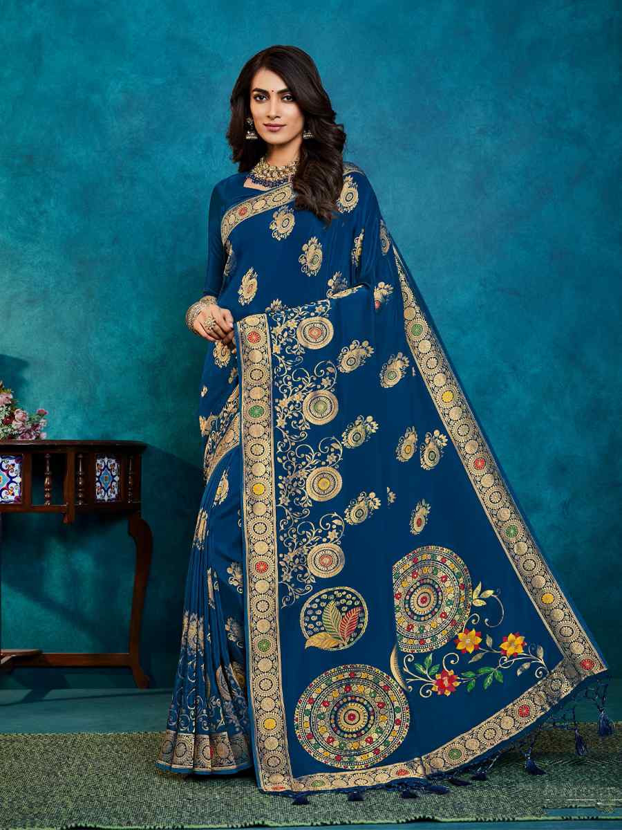 Blue Silk Handwoven Festival Casual Classic Style Saree