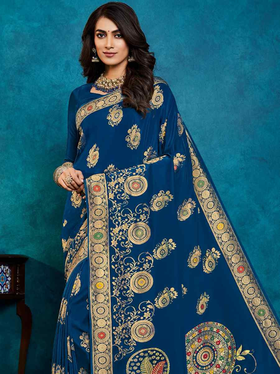 Blue Silk Handwoven Festival Casual Classic Style Saree