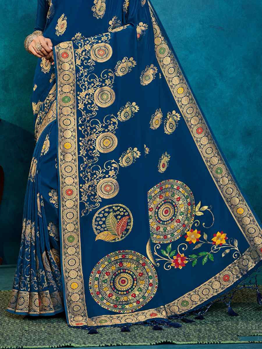 Blue Silk Handwoven Festival Casual Classic Style Saree