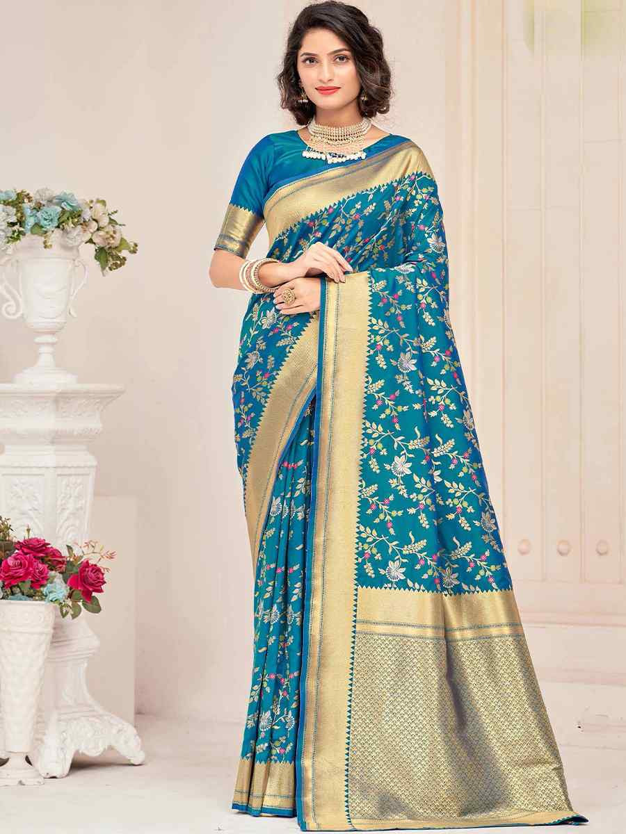 Blue Silk Handwoven Festival Casual Heavy Border Saree