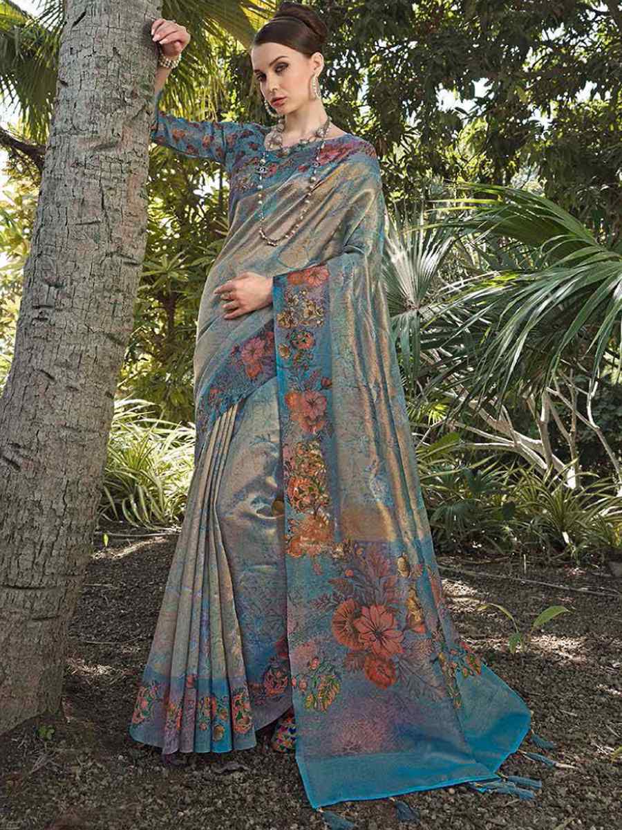 Blue Silk Handwoven Festival Wedding Heavy Border Saree