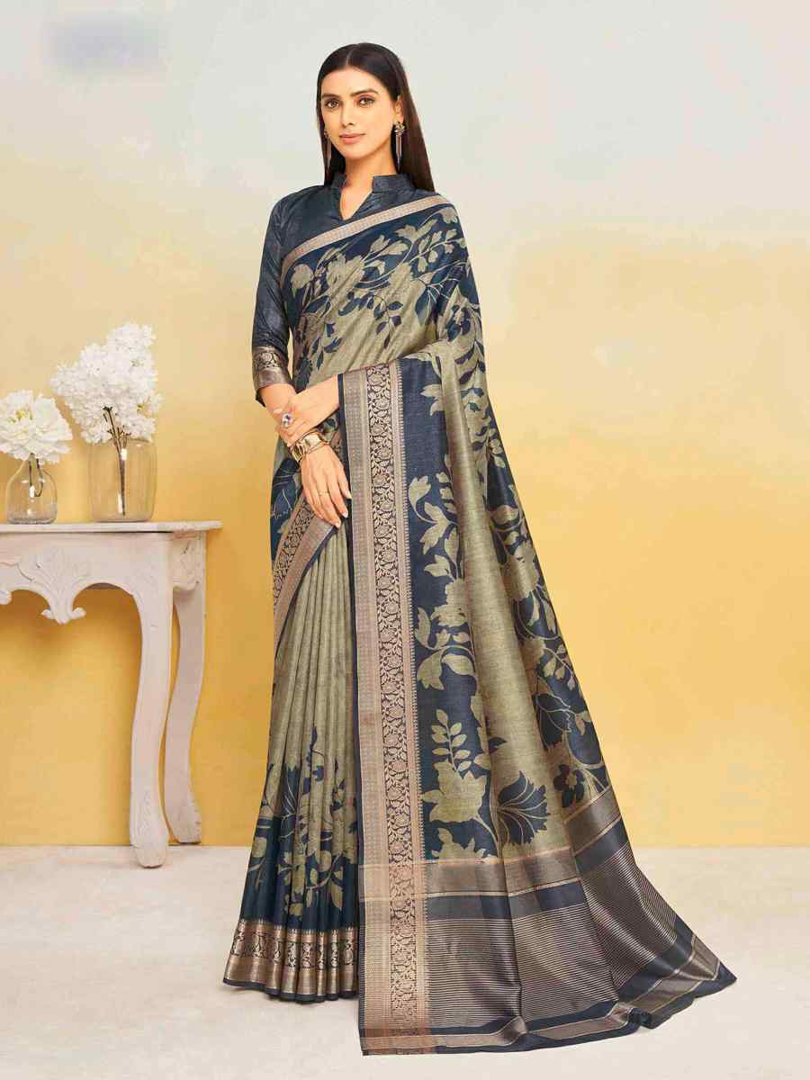 Blue Silk Handwoven Festival Wedding Heavy Border Saree