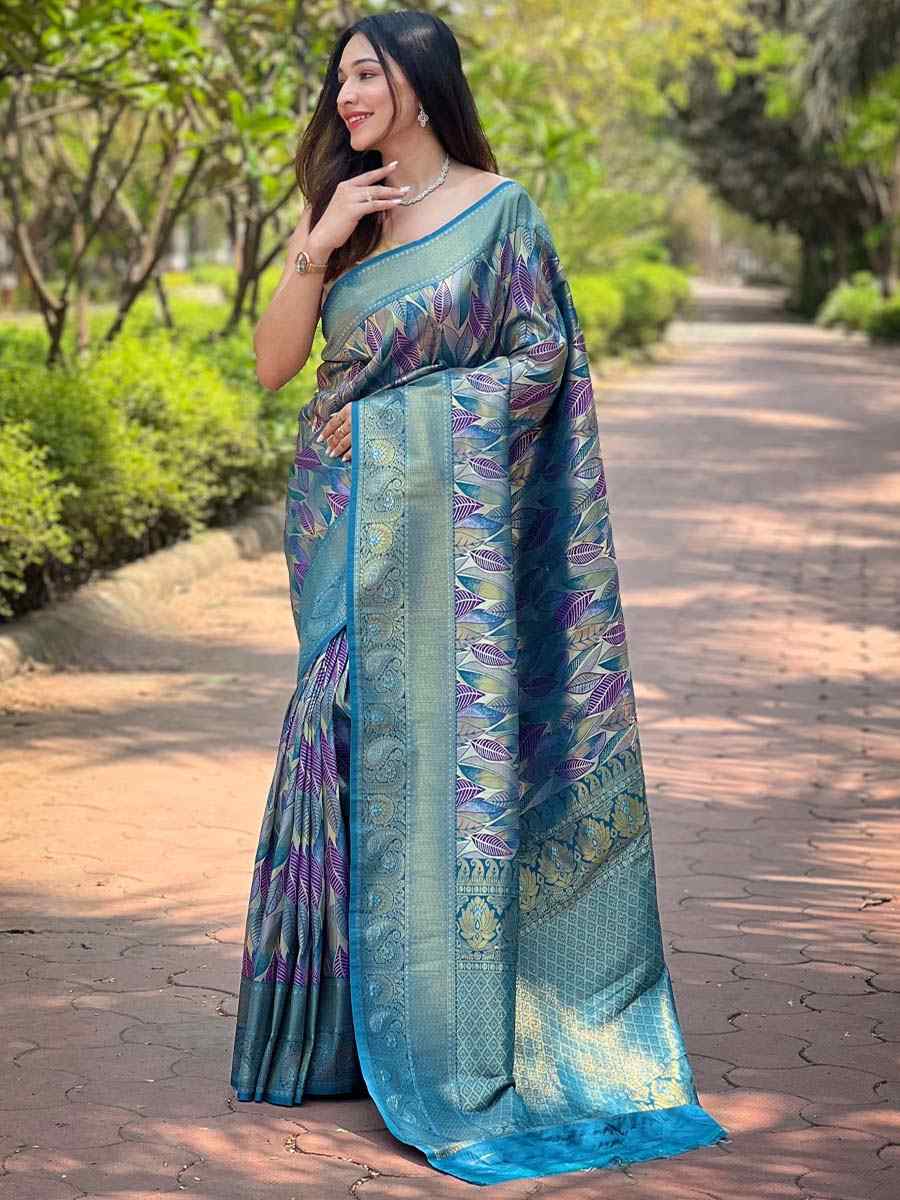 Blue Silk Handwoven Wedding Festival Heavy Border Saree