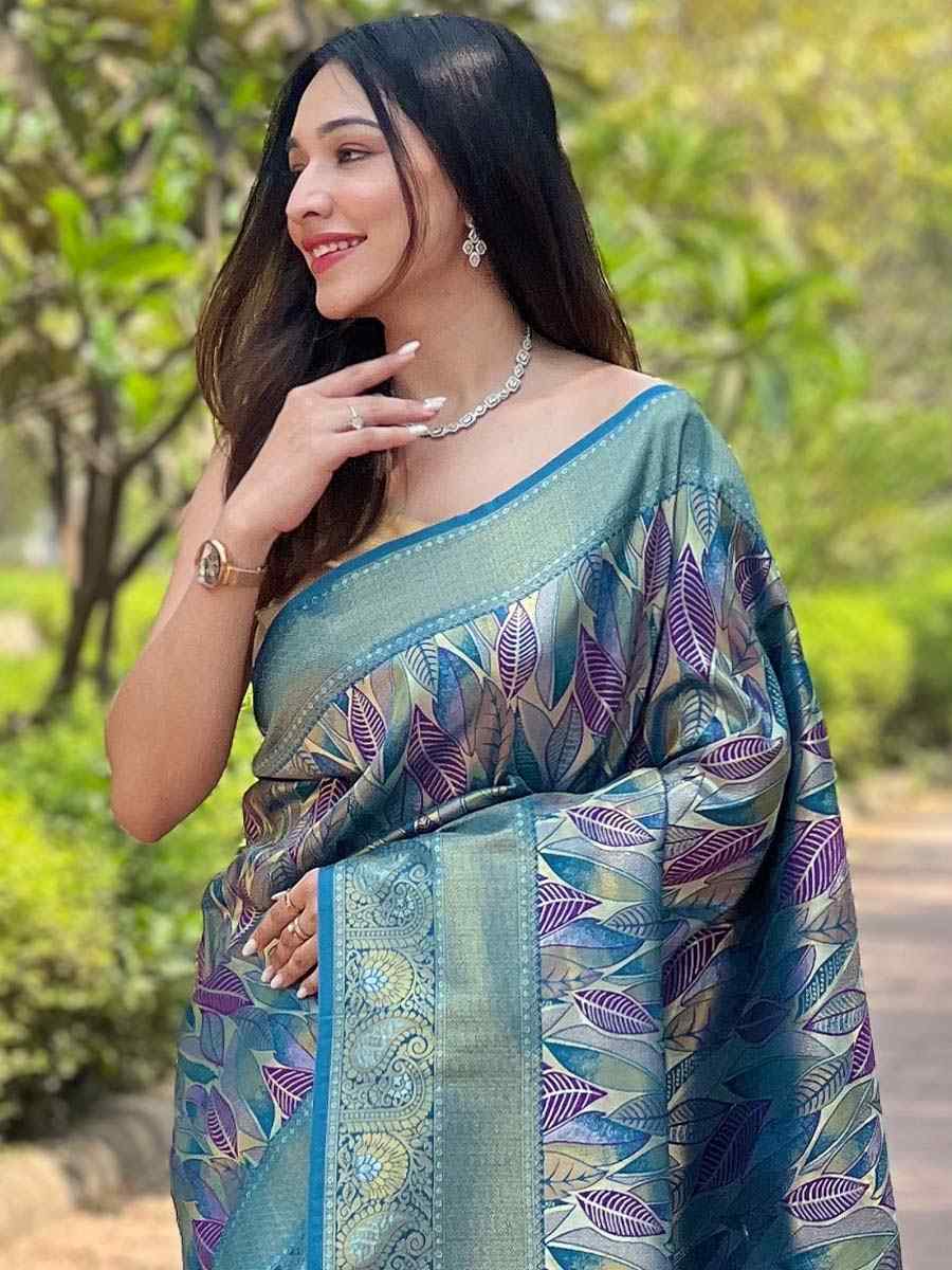 Blue Silk Handwoven Wedding Festival Heavy Border Saree