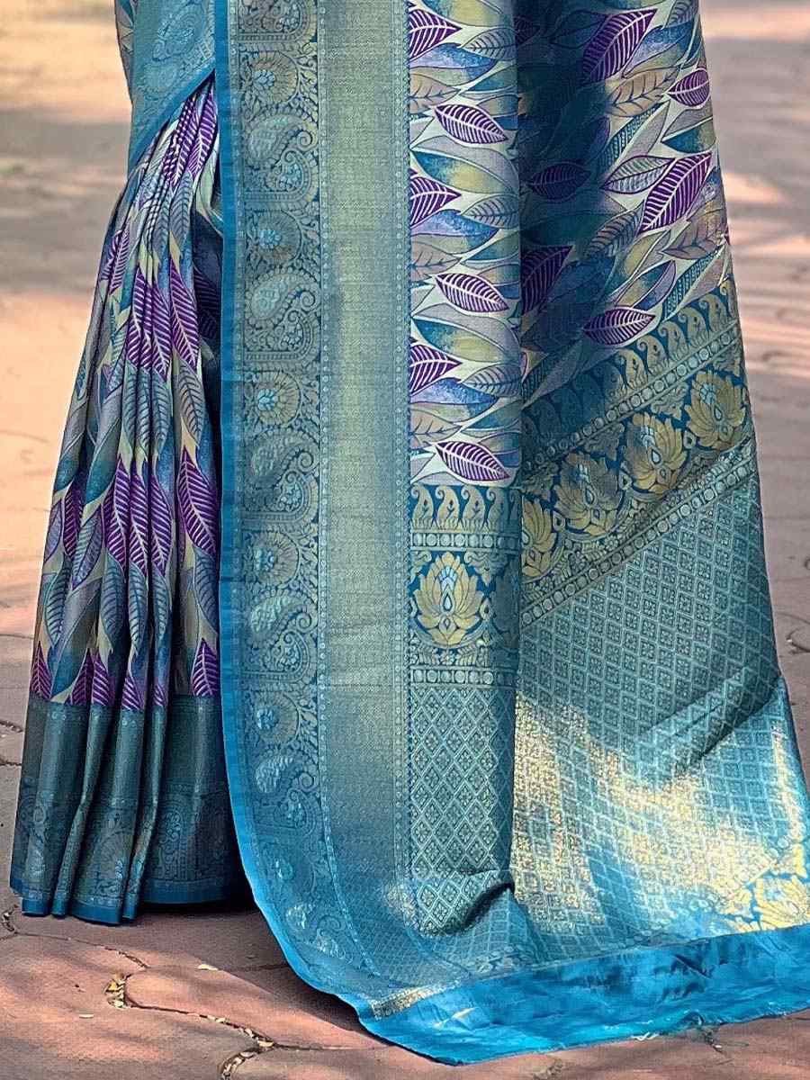 Blue Silk Handwoven Wedding Festival Heavy Border Saree