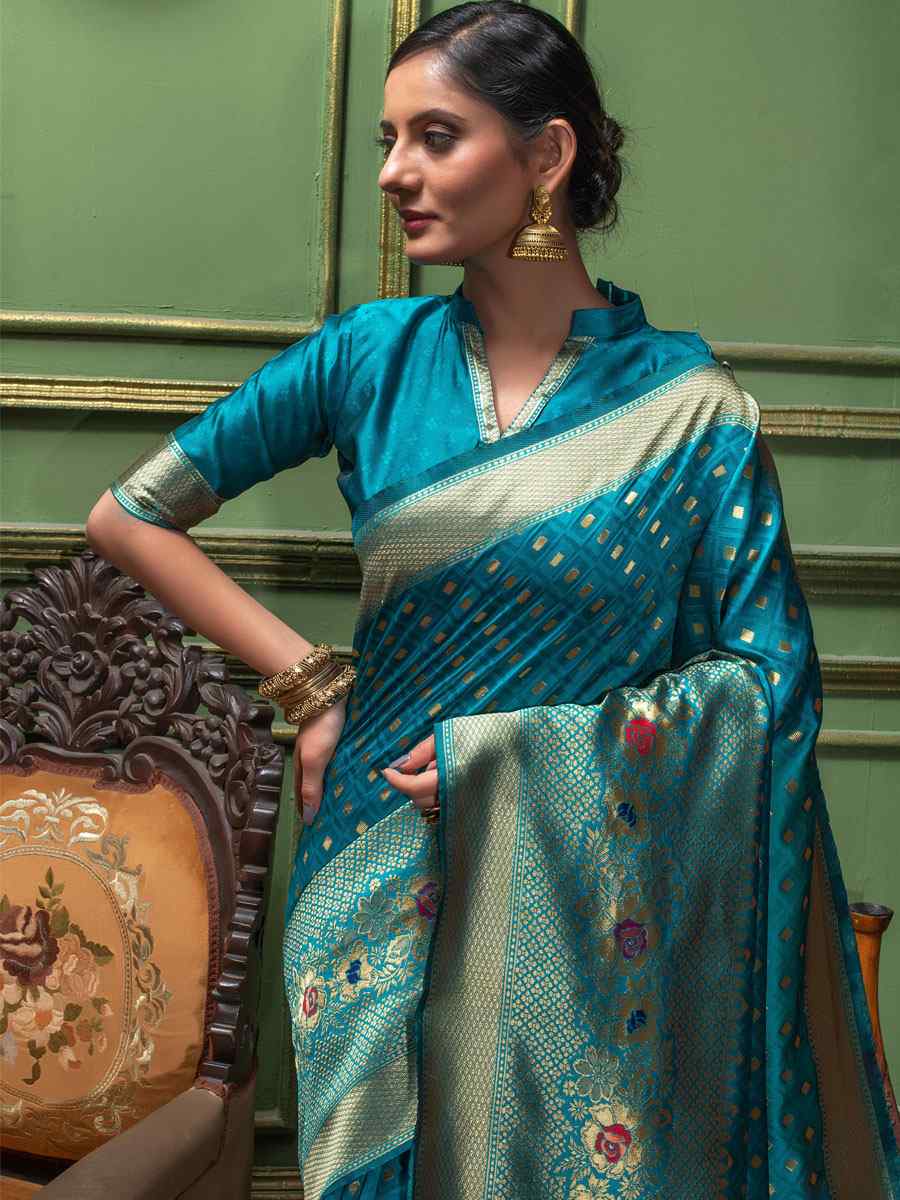 Blue Silk Handwoven Wedding Festival Heavy Border Saree