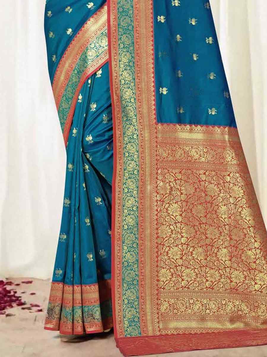 Blue Silk Handwoven Wedding Festival Heavy Border Saree