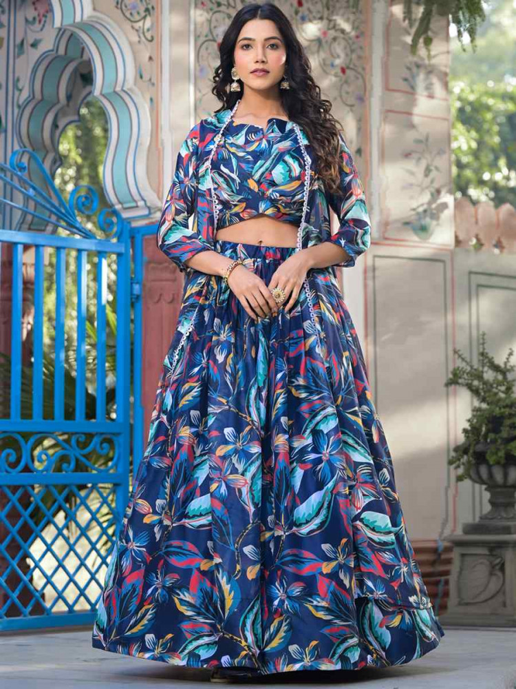 Blue Slim Georgette  Printed Festival Mehendi Traditional Lehenga Choli