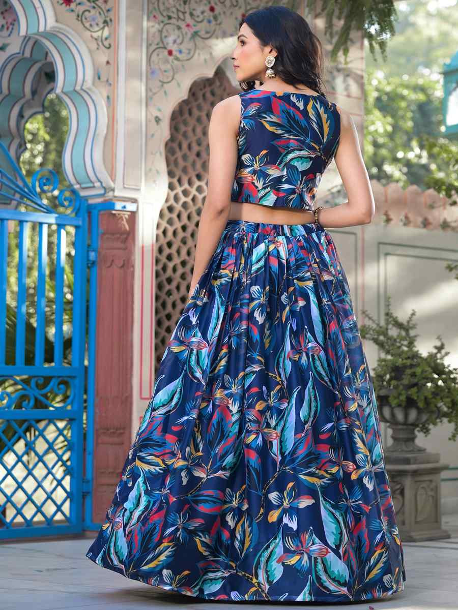 Blue Slim Georgette  Printed Festival Mehendi Traditional Lehenga Choli