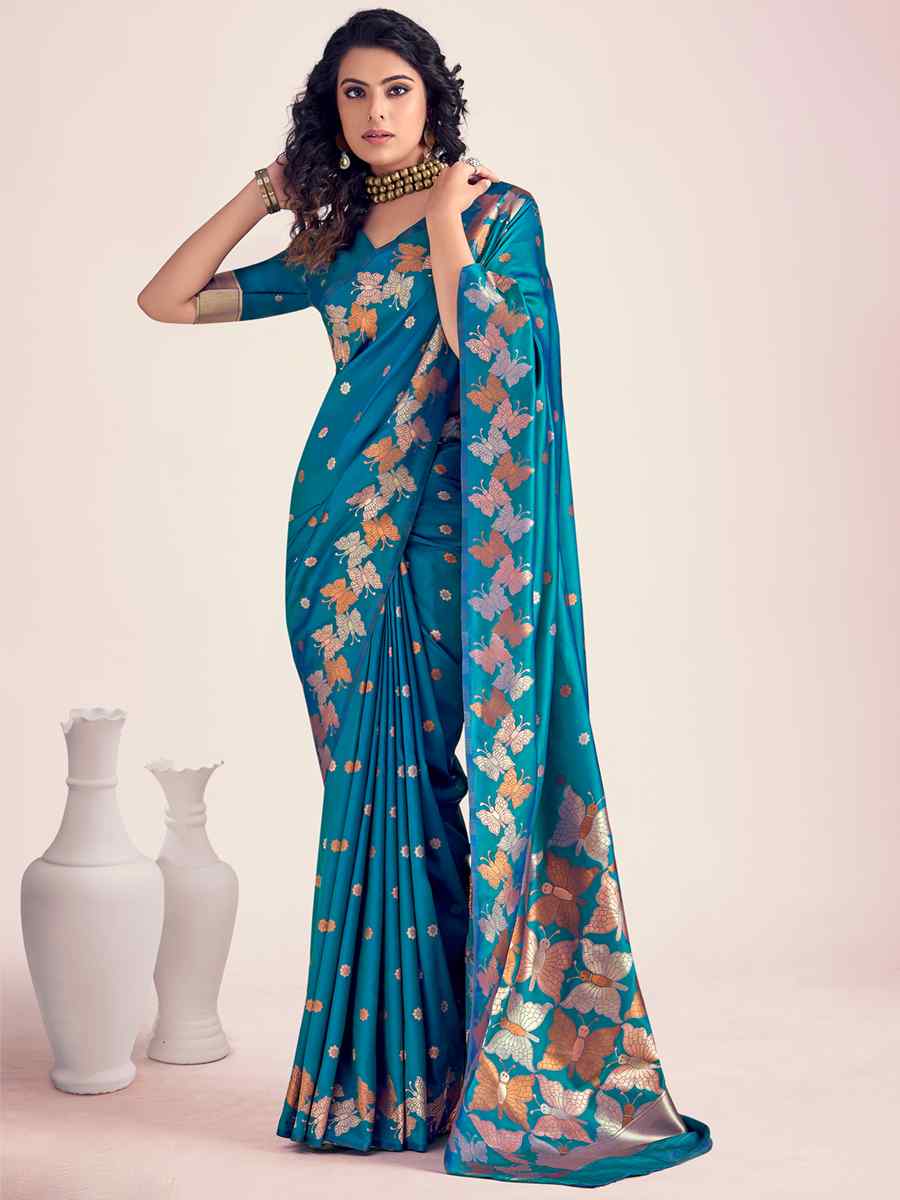 Blue Soft Banarasi Silk Handwoven Wedding Festival Heavy Border Saree