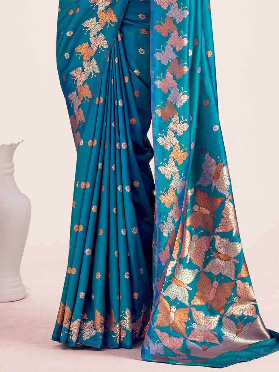 Blue Soft Banarasi Silk Handwoven Wedding Festival Heavy Border Saree