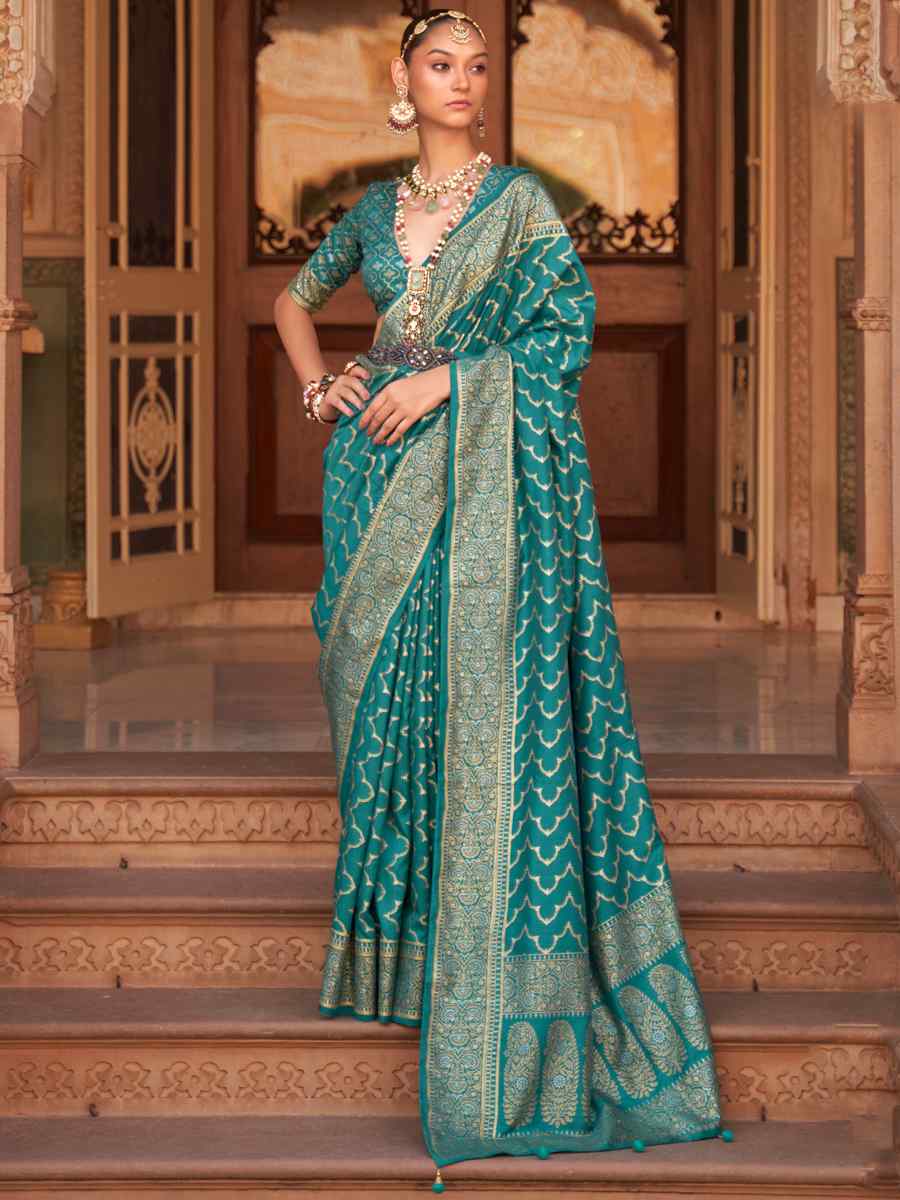 Blue Soft Silk Handwoven Wedding Festival Heavy Border Saree