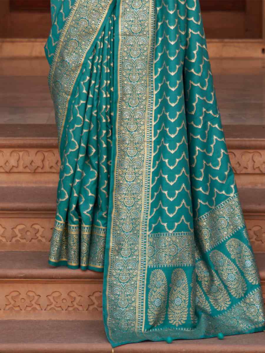 Blue Soft Silk Handwoven Wedding Festival Heavy Border Saree