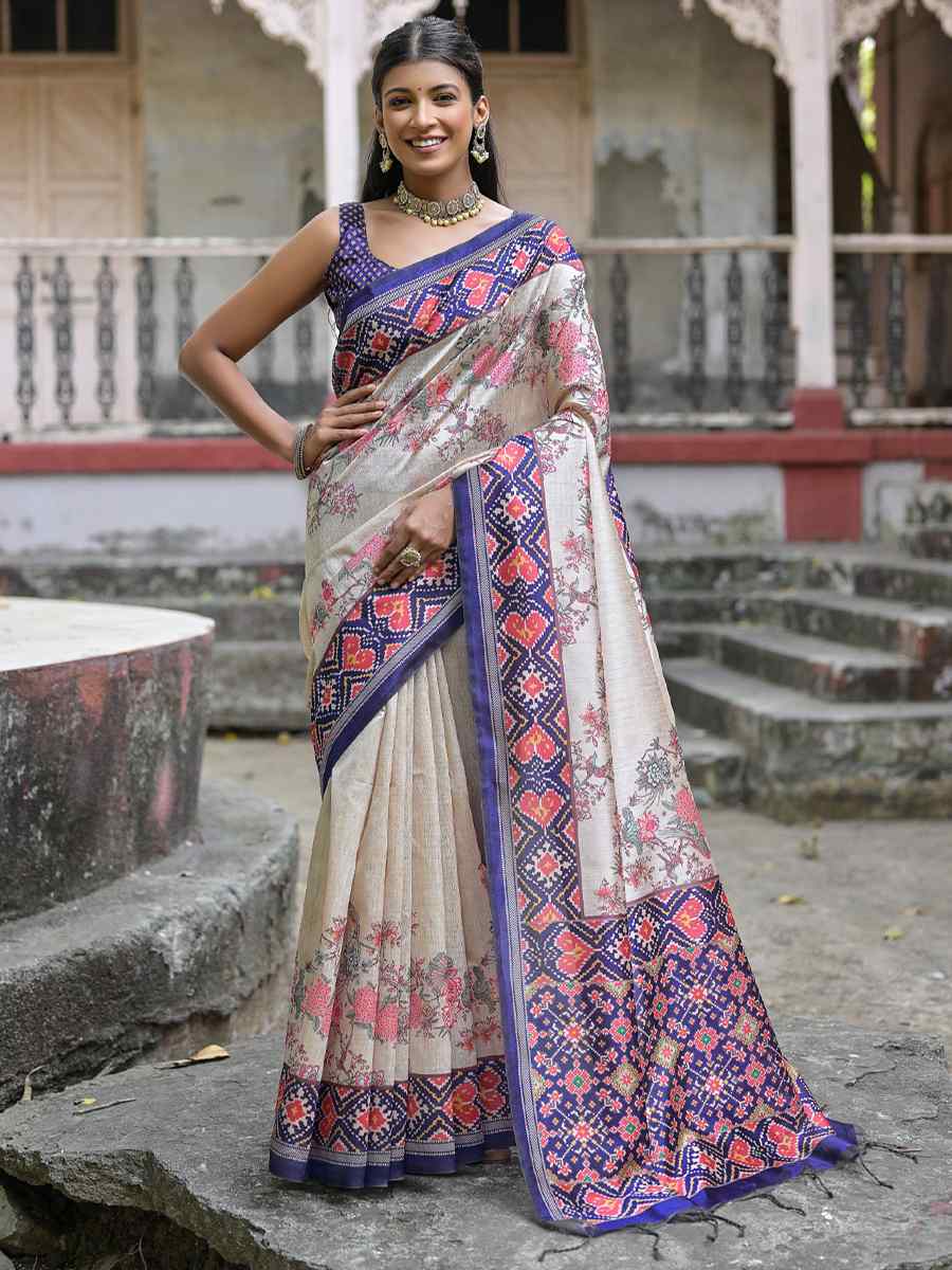 Blue Soft Tussar Silk Handwoven Wedding Festival Heavy Border Saree