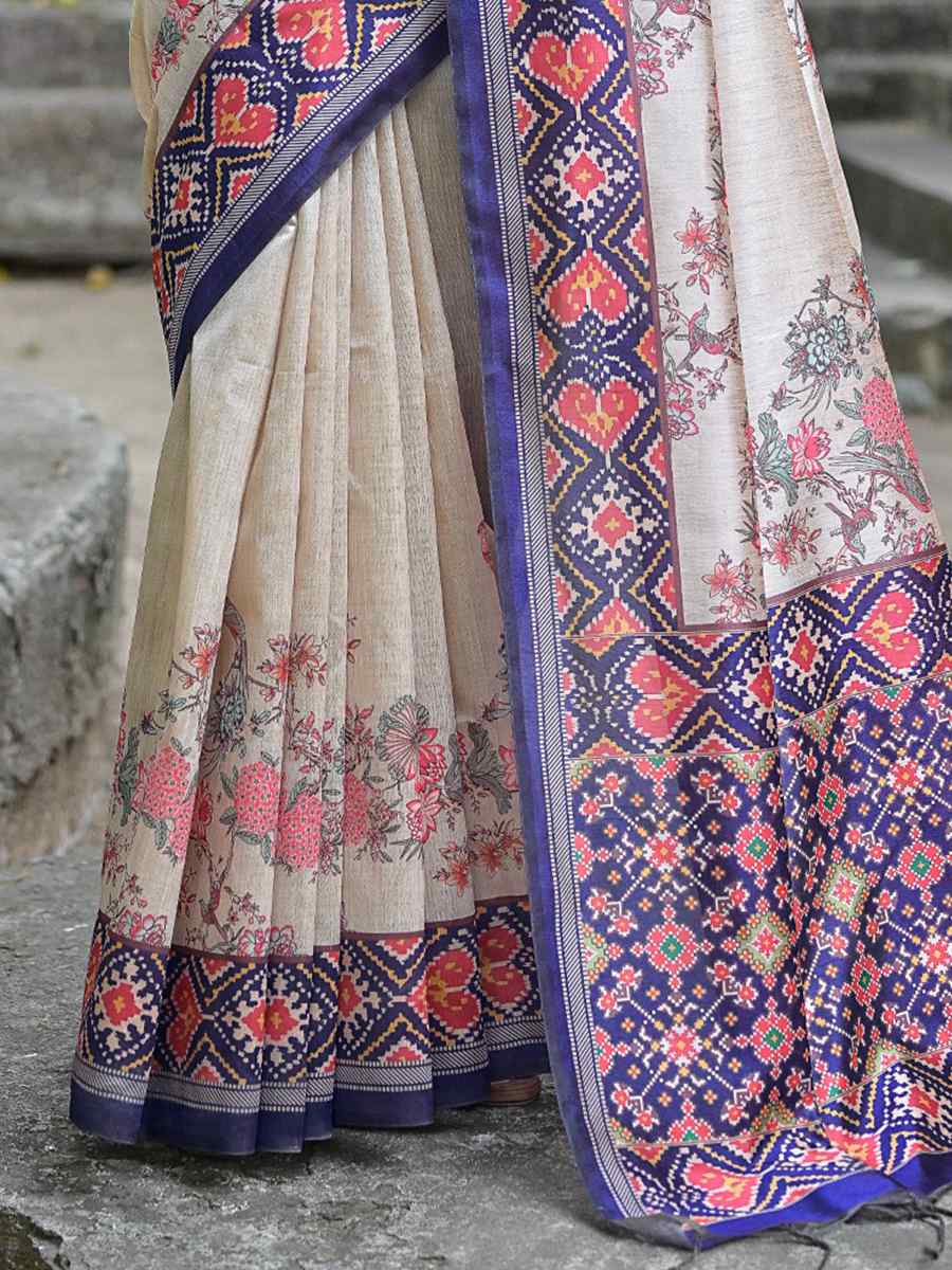 Blue Soft Tussar Silk Handwoven Wedding Festival Heavy Border Saree